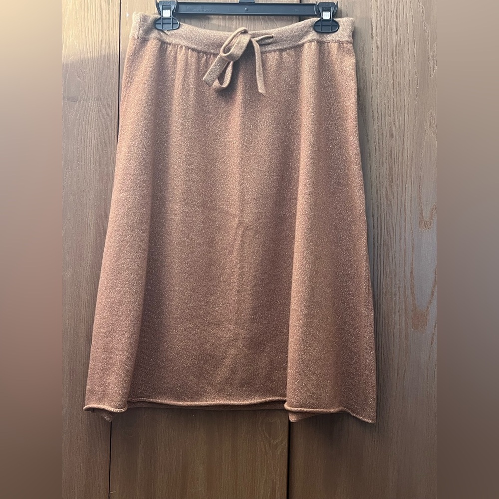 J Crew Demylee Lurex Cashmere Sweater‎ Skirt Camel Gold Shimmer Drawstring Small